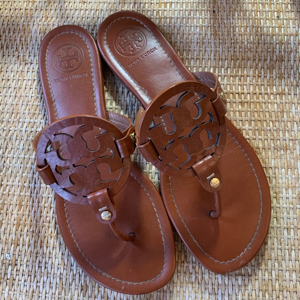 Tory Burch Vintage Vachetta Leather Miller Sandals Size 9 - Picture 2 of 8